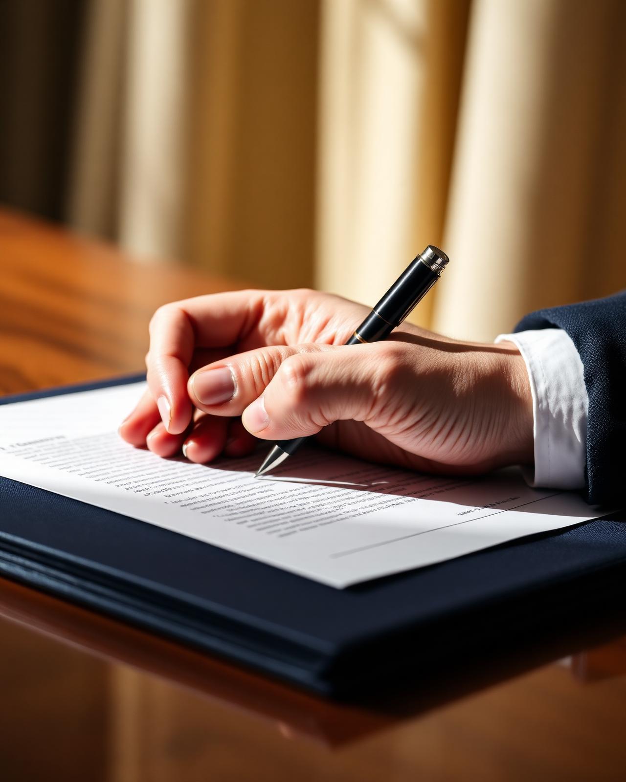 Signature d'un contrat au stylo plume